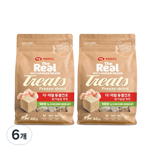 하림더리얼 강아지 동결건조 트릿, 닭가슴살맛, 40g, 6개