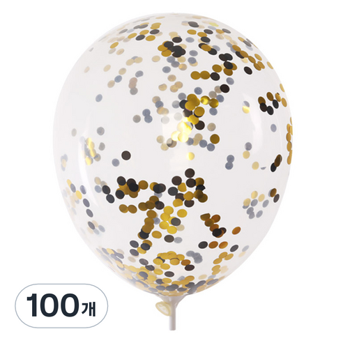 컨페티풍선 30cm, 원형 골드블랙, 100개