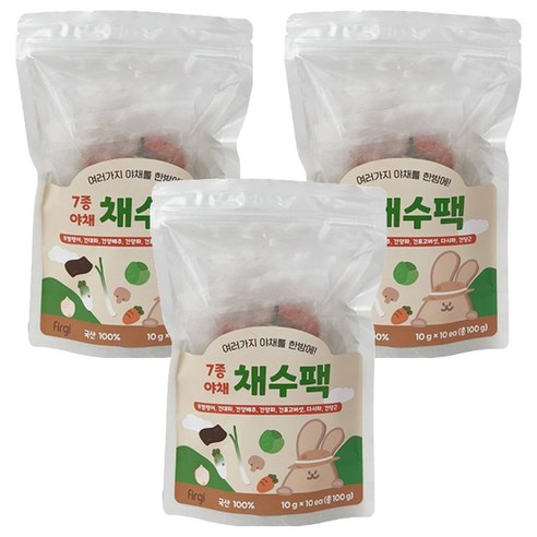 퍼기 어린이 7종야채 채수팩 10개입, 야채맛, 100g, 3개