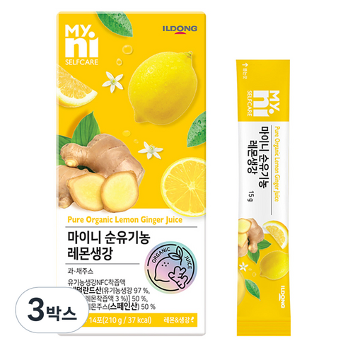 마이니 순유기농 레몬생강 NFC착즙 스틱 14p, 3박스, 210g