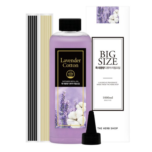 더허브샵 특대용량 디퓨저 리필오일, 라벤더코튼, 1L, 1개, 1000ml