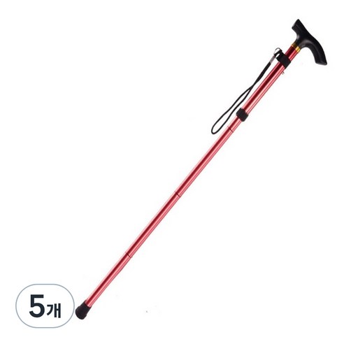 미끄럼방지 접이식 5단 등산지팡이, 레드, 5개