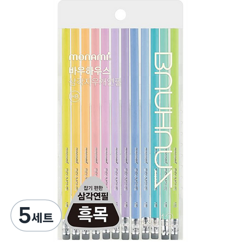 BAUHAUS 파스텔 삼각지우개 연필 HB 12본입, 혼합색상, 5세트