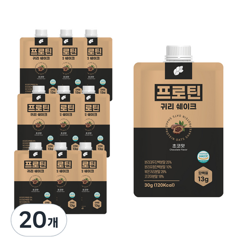 논앤밭위드 프로틴 귀리쉐이크 초코맛, 30g, 20개
