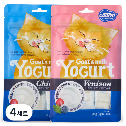 캣템 고양이 산양유 동결건조간식 사슴 2g x 14p + 치킨 2g x 14p 세트, 혼합맛 (사슴/치킨), 28g, 4세트