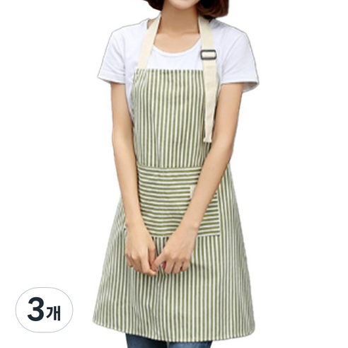 신고온 심플 린넨 스트라이프 앞치마, 그린, 3개