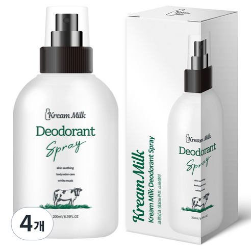 크림밀크 스프레이 화이트머스크향 데오드란트, 200ml, 4개