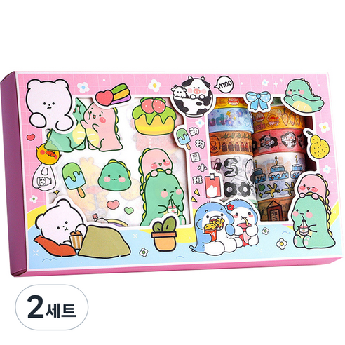 동아피엠에스 DIY 다꾸 종이 스티커 + 마스킹 데코테이프 기프트박스 세트, MK-2348, 2세트