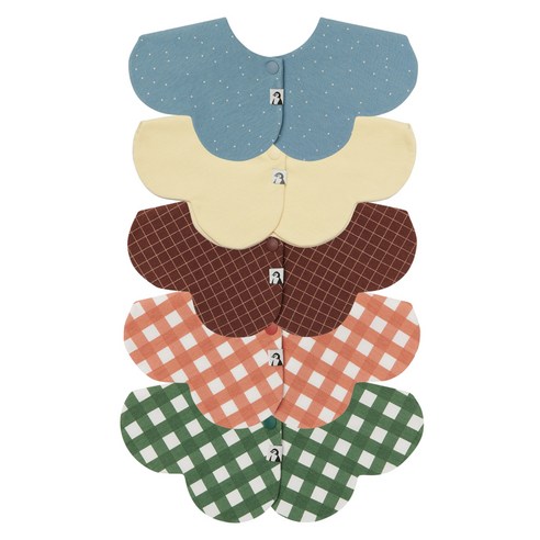 코니 유아용 롤링 턱받이 5종 J세트, 버터옐로우 + 오렌지깅엄 + 블루그레이도트 + 브라운그리드 + 그린깅엄, 1세트