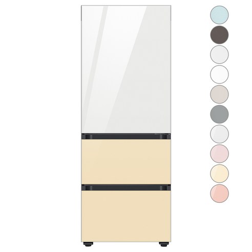 [색상선택형] 삼성전자 비스포크 김치플러스 3도어 키친핏 냉장고 313L 방문설치, 글램 피치