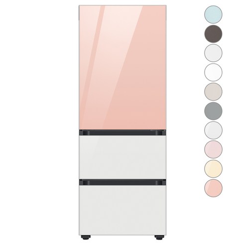 [색상선택형] 삼성전자 비스포크 김치플러스 3도어 키친핏 냉장고 313L 방문설치, 글램피치+글램화이트, RQ33C74C3AP