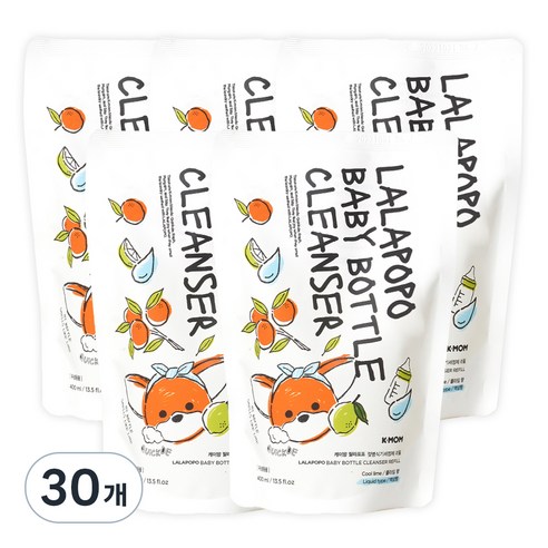 케이맘 랄라포포 유아용 젖병식기세정제 액상형 리필 쿨라임향, 400ml, 30개