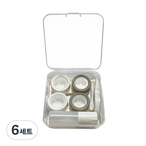 알럽뷰 휴대용 콤팩트 렌즈케이스 2p + 보관함 + 집게 2p 세트, 라운드 화이트그레이, 6세트