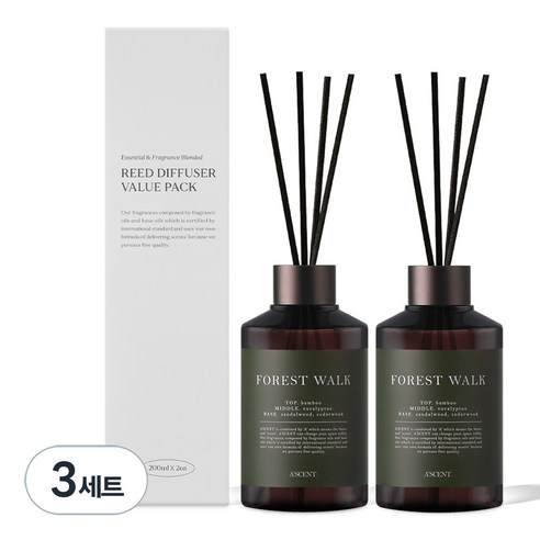 에이센트 네이처 실속형 디퓨저 200ml x 2p + 섬유스틱 10p, 포레스트워크, 3세트