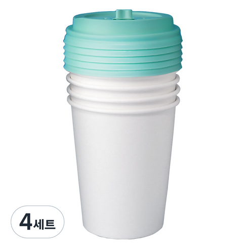 블룸엣홈 카페 무지 종이컵 300ml x 25p + 뚜껑 민트 25p 세트, 4세트