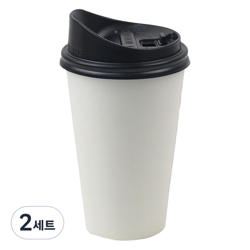 아이엔피 화이트무지 종이컵 380ml 50p + 롱개폐 뚜껑 50p, 2세트