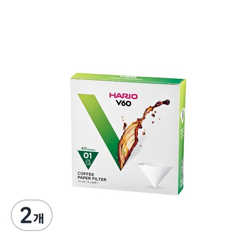 하리오 커피필터 화이트 1~2인용, 40개입, 2개