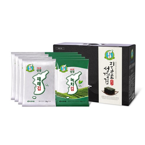 지도표성경 재래식 전장김 30g x 4p + 녹차 전장김 30g x 4p 세트, 1세트