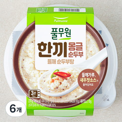 풀무원 한끼몽글순두부 들깨순두부탕, 270g, 6개