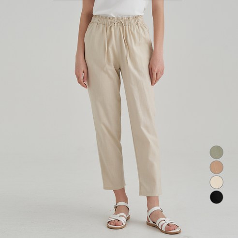 AFINAR 린넨라이크 코튼 밴딩 배기 팬츠