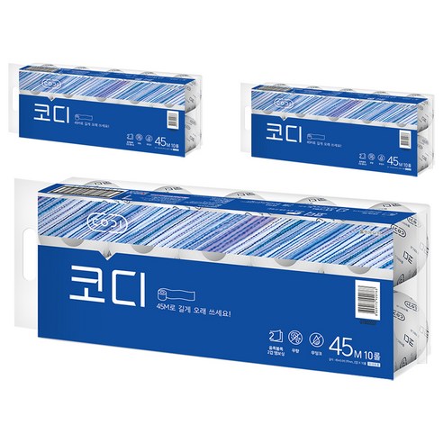 코디 롤화장지 파워엠보싱 2겹, 45m, 10롤, 3개