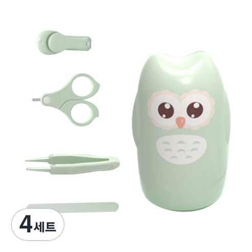 미빌 유아용 부엉이 물개 손톱깍이 세트, 그린 부엉, 4세트