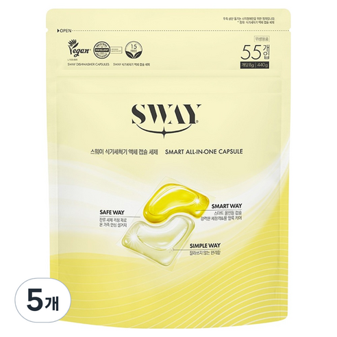 스웨이 식기세척기 액체 캡슐 세제 55p, 440g, 5개