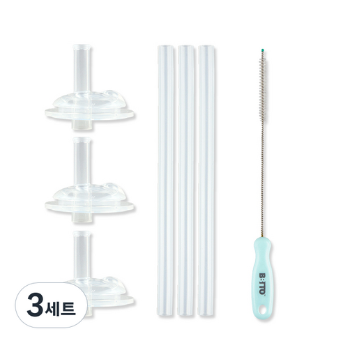 비비또 교체용 빨대 3p + 빨대꼭지 3p + 세척솔 세트, 3세트