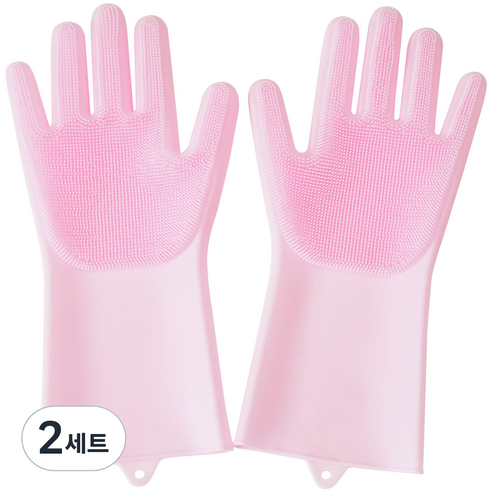 실리콘 수세미 장갑 핑크, 2개입, 2세트