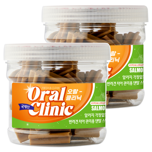 강아지 오랄클리닉 하이포알러제닉 덴탈스틱, 연어, 300g, 2개