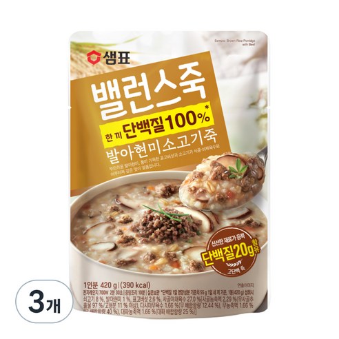 샘표 밸런스죽 발아현미 소고기죽, 420g, 4개