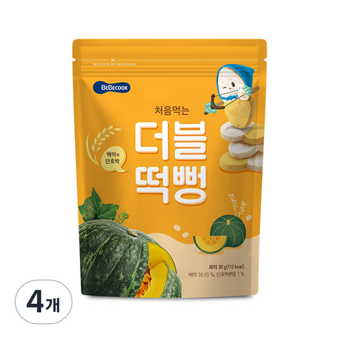 베베쿡 처음먹는 더블떡뻥, 백미 + 단호박 혼합맛, 30g, 4개
