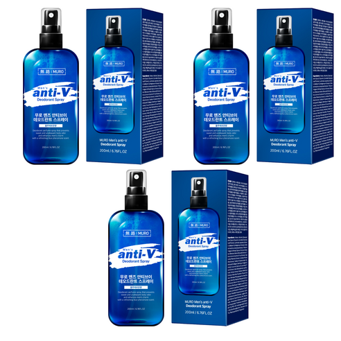 무로 맨즈 안티브이 데오드란트 스프레이, 200ml, 3개