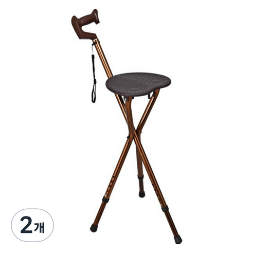 마샤투 높이조절 노인 중장년 지팡이 의자 85cm, 브라운 밴딩, 2개