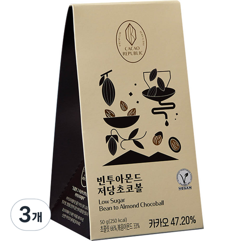 카카오리퍼블릭 빈투아몬드 저당초코볼, 50g, 3개