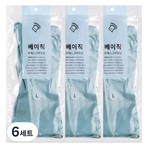 야무진 베이직 라텍스 고무장갑 양손세트, 6세트, 대(L), 스카이