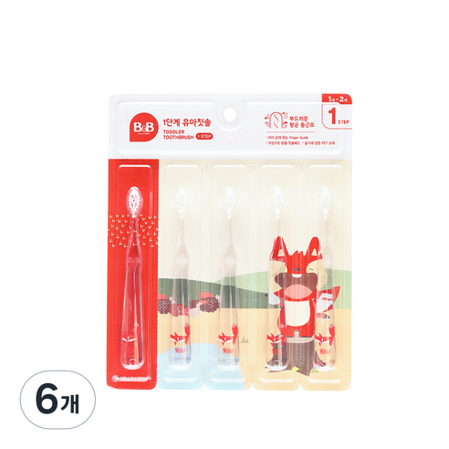 비앤비 유아칫솔 1단계 뮤아 5p, 투명, 6개, 5개입