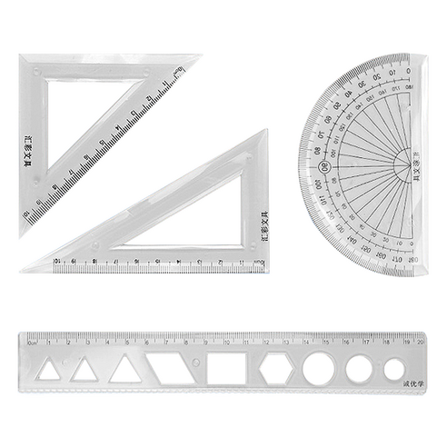 바코젤 소프트 삼각자 각도기 20cm 자 세트, 투명, 1개
