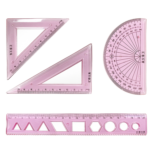 바코젤 소프트 삼각자 각도기 20cm 자 세트, 핑크, 1개