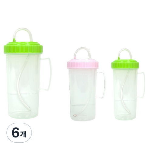 리빙패밀리 흘림방지 손잡이 빨대컵 400ml, 랜덤발송, 6개
