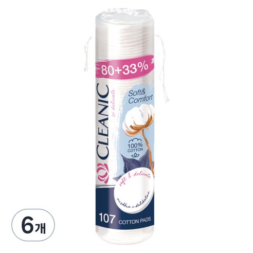 클레아닉 Pro Silk 소프트 앤 컴포트 화장솜, 107매입, 6개