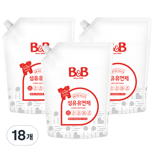 비앤비 섬유유연제 베르가못 앤 그레이프프루츠 리필, 1.5L, 18개