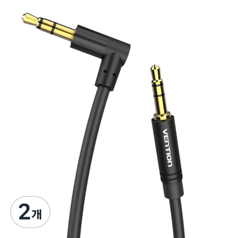벤션 90도 3.5mm AUX 케이블 1m, BAKBF-T, 블랙, 2개