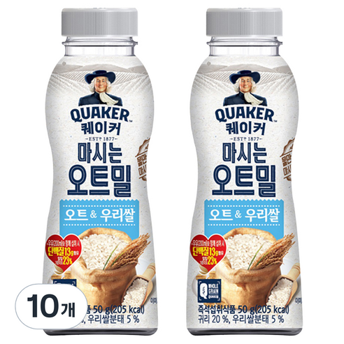 퀘이커 마시는 오트밀 오트&우리쌀, 50g, 12개