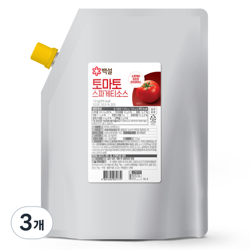 백설 토마토 스파게티 소스, 3개, 1.5kg