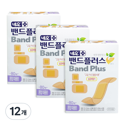 네오메디제약 밴드플러스에이 일본 PVC 혼합 대용량 80p, 12개