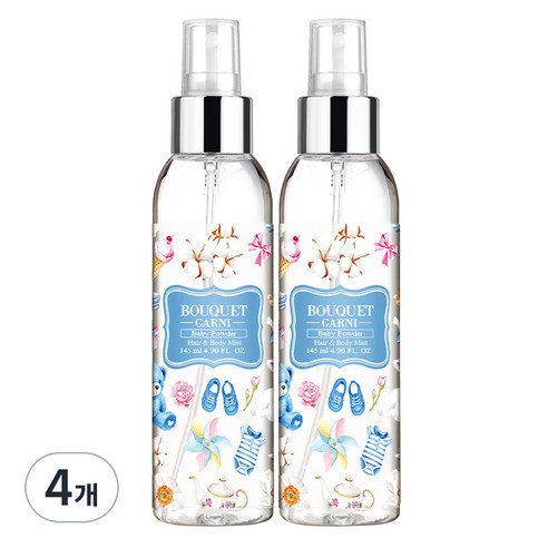 부케가르니 프래그런스드 헤어 앤 바디미스트 베이비파우더, 145ml, 4개