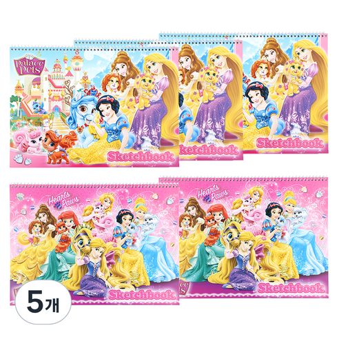 디즈니 프린세스 여아용 매수 많은 스케치북 5p 랜덤 발송, 345 x 250 mm, 14매, 5개