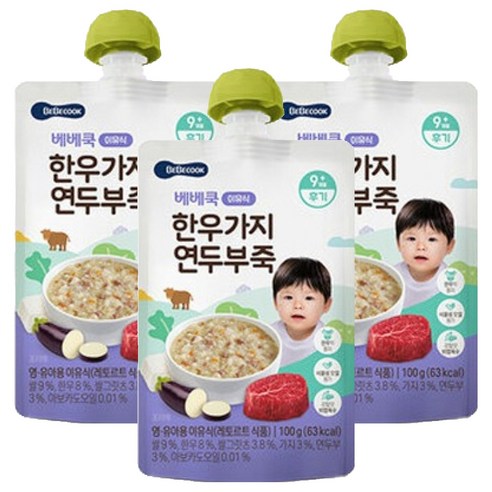 베베쿡 한우 가지 연두부죽 실온이유식 후기 100g, 3개, 한우 + 가지 + 연두부 혼합맛