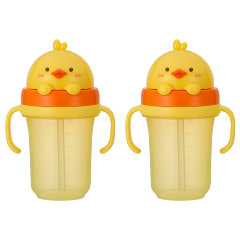 에디슨 유아용 프렌즈 흘림방지 입체 빨대컵2 300ml, 오리, 2개